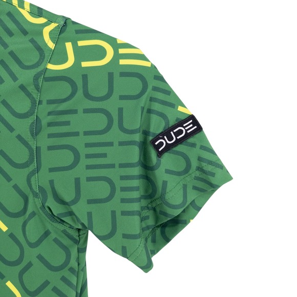 Waggle Mens Small Golf Polo Shirt Dude All Over Print Stretch Green Short Sleeve - Picture 4 of 7
